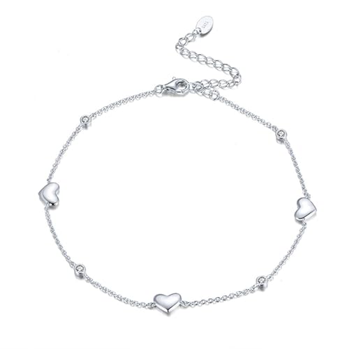 Aotiwe Fußkette Damen Silber, Fussketten für Frauen Silber 925 Zirkonia Kette mit Herz Fußschmuck Kette mit Weiß Rundschliff Zirkonia von Aotiwe