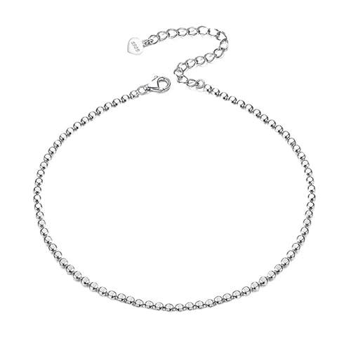 Aotiwe Fußkette Silber Schlicht, Fußkette Damen Vintage Perlenkette Fussketten für Frauen Freundschaft 925 Silber von Aotiwe