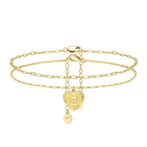 Aotiwe Fussketten für Frauen Boho Gold, Fußkette Silber 925 2 Lagige Kette mit Buchstabe Z Fußkettchen Damen von Aotiwe