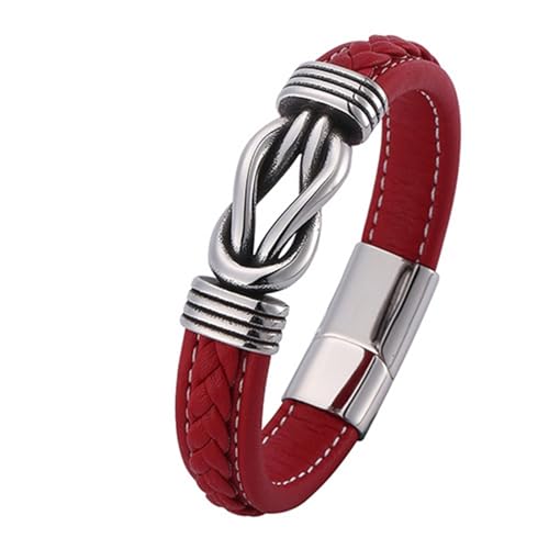 Aotiwe Geflochtenes Armband für Männer, Armbänder für Männer Armreif aus Leder mit Quadratischem Knoten Silber Rot Armband für Männer Pu Leder 20.5cm von Aotiwe