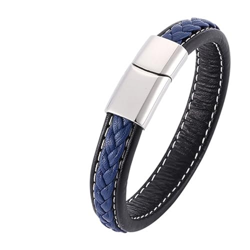 Aotiwe Geflochtenes Armband für Männer, Armreif Vintage Schlichtes Lederarmband Silber Schwarz Blau Bracelet Set Pu Leder 18.5cm von Aotiwe