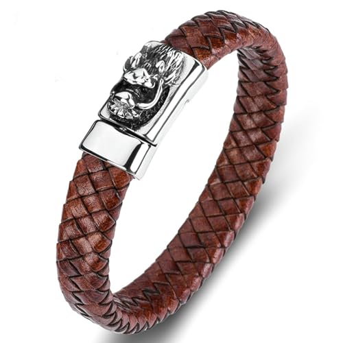 Aotiwe Geflochtenes Armband für Männer, Freundschaft Armband Drachenkopf Kaffee Bracelet Vintage Pu Leder 18.5cm von Aotiwe