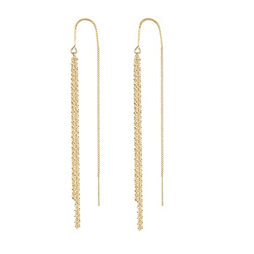 Aotiwe Goldene Ohrringe Damen, Quasten Ohrringe Gold Ohrringe Sterling Silber 925 Hängende Ohrringe Linie Ohrringe Lange Kette Modeschmuck Ohrringe von Aotiwe
