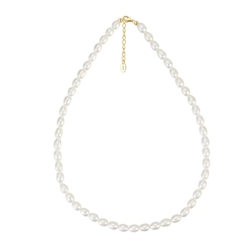 Aotiwe Goldkette Damen, Necklace Chain Perle Halsreif Damen 925 Silber 40+5cm Geschenk für Frauen von Aotiwe