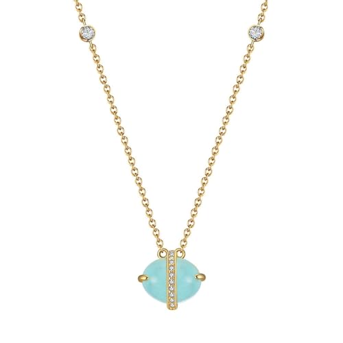 Aotiwe Halskette Damen Gold Boho, Kette Damen Silber 925 mit Blauem Aquamarin Collier Damen Set 45+5cm von Aotiwe