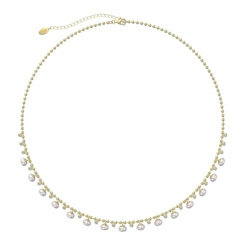 Aotiwe Halskette Gold, Halsreif Silber 925 Damen Perle Collier Modeschmuck mit Weiß Rundschliff Zirkonia 40+5cm von Aotiwe