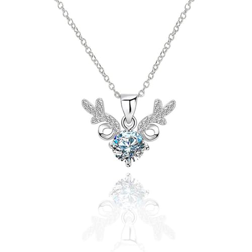 Aotiwe Halskette Silber Zart, Necklace Aesthetic Vintage Hirschanhänger mit Weißem Zirkonia Kette Damen Zart Kabel Kette von Aotiwe