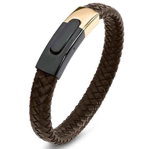 Aotiwe Herren Armbänder Leder, Armband Herren Geflochten Zweifarbige Schnalle Braun Armband für Männer 18.5cm von Aotiwe