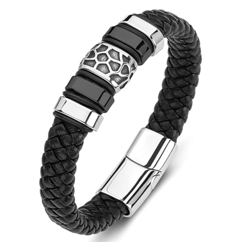 Aotiwe Herren Armbänder Leder, Freundschaft Armband Wabenform Schwarz Herren Armbänder Dünn 16.5cm von Aotiwe