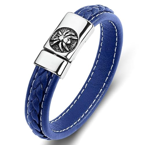 Aotiwe Herren Armband, Armbänder für Herren Spinnenprägung Blau Süße Armbänder Pu Leder 16.5cm von Aotiwe