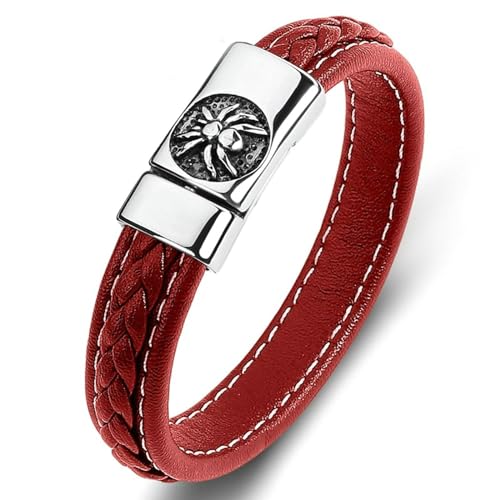Aotiwe Herren Armband, Herrenarmbänder Rot Spinnenprägung Herren Armband Breit Pu Leder 20cm von Aotiwe
