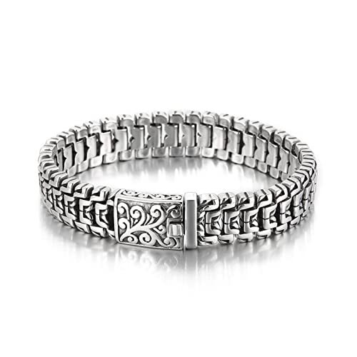 Aotiwe Herren Armband, Papa Geschenk Hip Hop Blumentotem Silber Edelstahl 215 X 16 mm für Jubiläum Geburtstag von Aotiwe