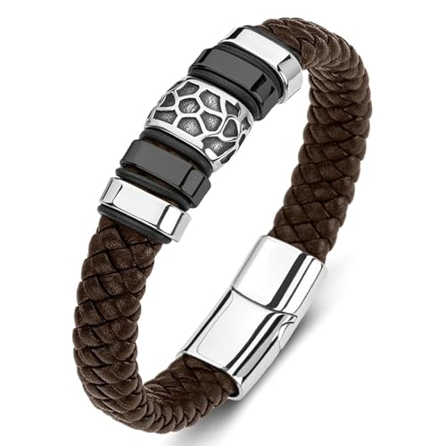 Aotiwe Herren Armband Lederarmband, Armband Herren Geflochten Wabenform Braun Armbänder für Männer 16.5cm von Aotiwe