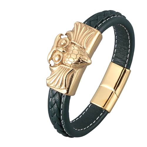 Aotiwe Herren Armband Lederarmband, Armband Männer Gold Eulen Lederarmreif Grün Mens Bracelet 16.5cm von Aotiwe