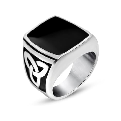 Aotiwe Herren Ringe Breit, Unisize Ring Vintage Quadratischer Keltischer Knoten 15mm Silber Schwarz Ring Schlicht Edelstahl Größe 54 (17.2) von Aotiwe