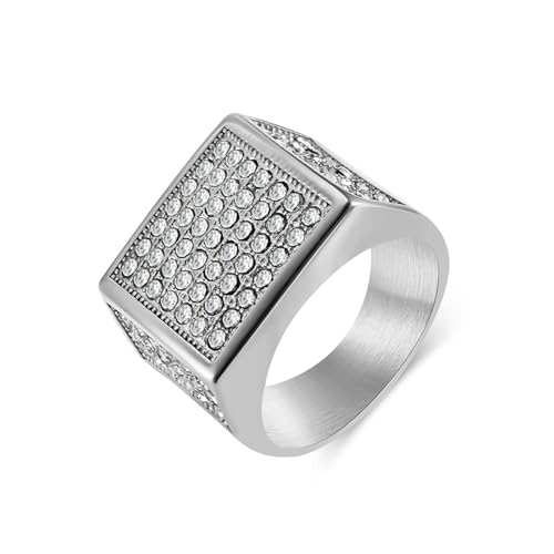 Aotiwe Herren Ringe Nordisch, Edelstahl Ringe für Herren Hip Hop Breiter 17mm Großer Zirkonia Silber Ringe Herren Normal Größe 67 (21.3) von Aotiwe