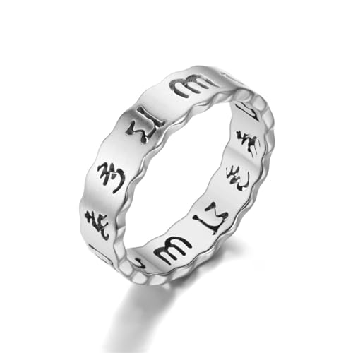 Aotiwe Herren Ringe Nordisch, Ring Edelstahl Mann mit Buddhismus Mantra Silber Ring Man Größe 65 (20.7) von Aotiwe