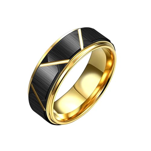 Aotiwe Herren Ringe Vintage, Zeigefinger Ring Matt Gebürstete 8mm Linien Schwarz Gold Mens Ring Wolfram Größe 60 (19.1) von Aotiwe