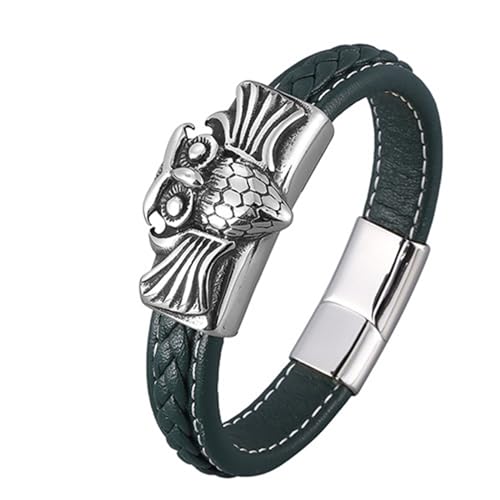 Aotiwe Herrenarmbänder, Herren Armbänder Dünn Lederarmreif mit Eulen Magnetschnalle Silber Grün Armbänder für Männer Pu Leder 20.5cm von Aotiwe