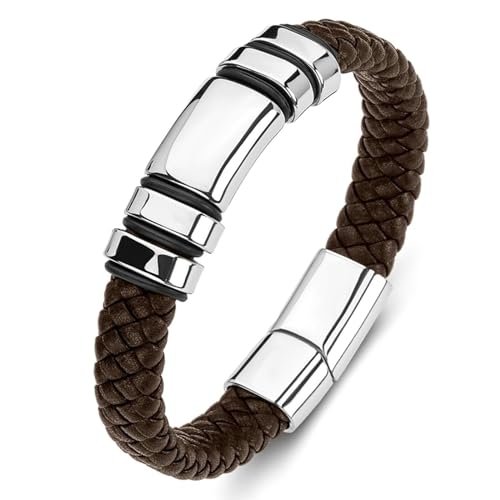 Aotiwe Herrenarmbänder, Herren Armband Kette Geometrischer Typ Braun Armbänder für Männer Pu Leder 20cm von Aotiwe