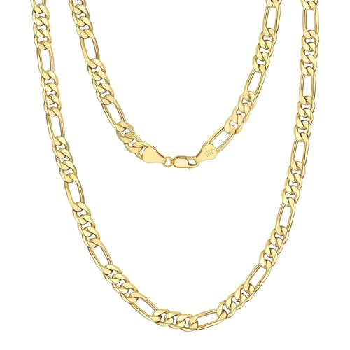 Aotiwe Kette Damen Vintage, Halskette Damen 925 Figarokette 3,3 mm Necklace Set Gold 60cm Trachten Schmuck für Damen von Aotiwe