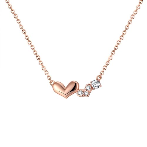 Aotiwe Kette Rosegold Vintage, Freundschaftskette 925 Silber Herz Halskette Damen Aesthetic mit Weiß Rundschliff Zirkonia von Aotiwe