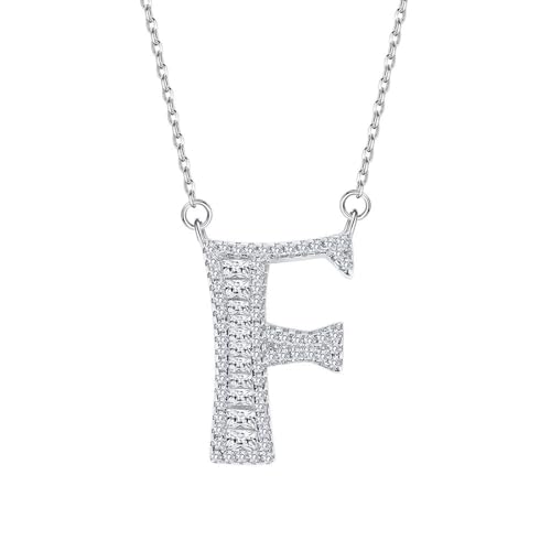 Aotiwe Kette Silber Damen, Boho Kette Damen Buchstabe F Halskette für Freundin mit Weiß Rundschliff Zirkonia 925 Silber von Aotiwe