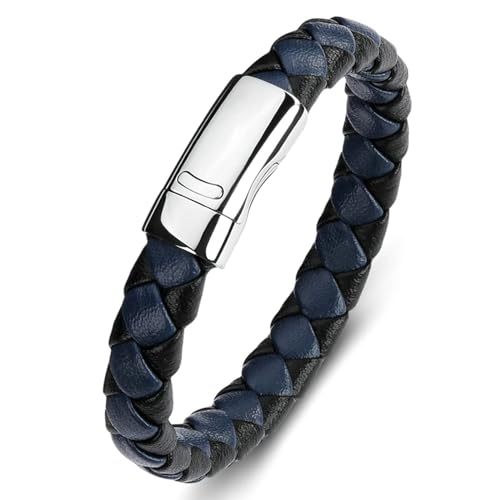 Aotiwe Lederarmband Herr Set, Armband Blau Rautengewebe Armbänder für Männer 20cm Dankeschön Geschenke von Aotiwe