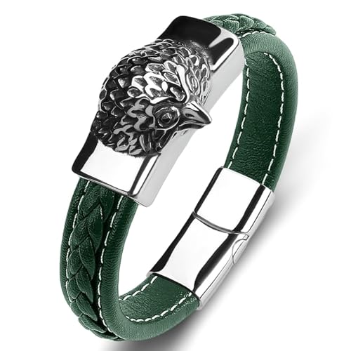 Aotiwe Lederarmband Herren, Man Bracelet Eule Grün Freundschaft Armband 18.5cm Vater Geschenk von Aotiwe