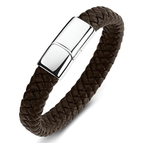 Aotiwe Lederarmband Herren Geflochten, Bracelet Vintage Geometrischer Typ Silber Braun Men Bracelet 16.5cm von Aotiwe