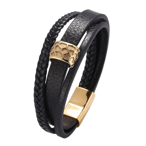 Aotiwe Lederarmband Herren Set, Armreif Herren Gold 3-Lagiges aus Stahl 20.5cm Väter Geschenk von Aotiwe
