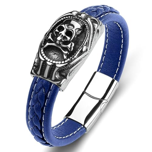 Aotiwe Männer Armband, Armbänder für Herren Schädel Blau Bracelet Set Pu Leder 20cm Geschenk Hochzeitstag von Aotiwe