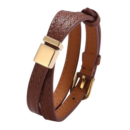 Aotiwe Männer Armband, Armbänder für Herren Set Doppeltes Lederarmband Gold Braun Herren Armbänder Dünn Pu Leder 15.5cm von Aotiwe