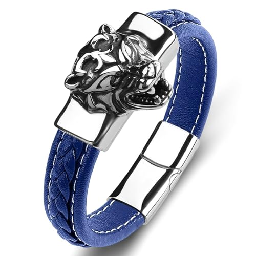 Aotiwe Männer Armband, Armband Blau Tigerkopf Herren Armband Kette Pu Leder 16.5cm Geschenk 18. Geburtstag Junge von Aotiwe