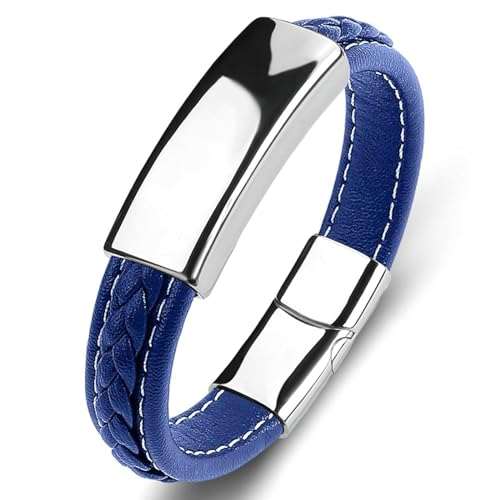 Aotiwe Männer Armband, Herren Armband Outdoor U Form Silber Blau Armbänder Set Pu Leder 16.5cm von Aotiwe