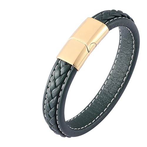 Aotiwe Männer Armband, Men Bracelet Schlichter Lederarmreif Gold Grün Armband Freundschaft Pu Leder 20.5cm von Aotiwe