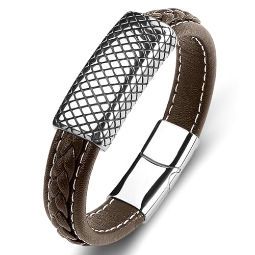 Aotiwe Männer Armband Leder, Armbänder für Herren Set Diamant Punk Stil Silber Braun Männer Armband Dünn 18.5cm von Aotiwe