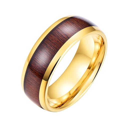 Aotiwe Männer Ringe, Schmuck Ring Poliertes 8mm Dickes Holz Gold Ringe Herren Normal Wolfram Größe 57 (18.1) von Aotiwe