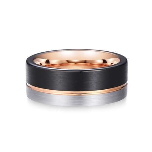 Aotiwe Männer Ringe Rosegold, Ring Verlobung Zweifarbige Matt Gebürstete 8mm Polierte Nut Herren Ringe Wolfram Größe 72 (22.9) von Aotiwe