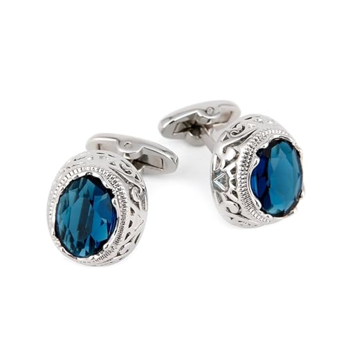Aotiwe Manchettenknoepfe Herren Blau, Manschettenknöpfe y Oval Blau Manschettenknöpfe Herren Edel mit Rundschliff Zirkonia von Aotiwe