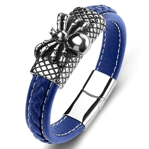 Aotiwe Matching Bracelets, Armband Herren Blau Spinne Herren Armband Pu Leder 16.5cm Geschenke für Männer von Aotiwe