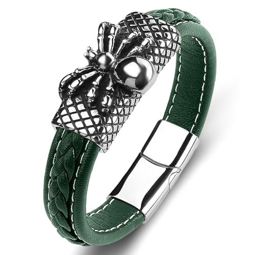 Aotiwe Matching Bracelets, Armband Herren Geflochten Spinne Grün Brautvater Armband Pu Leder 16.5cm von Aotiwe