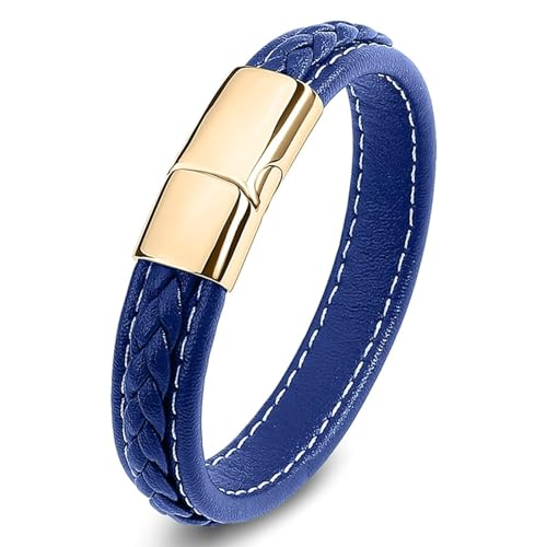 Aotiwe Matching Bracelets, Dünnes Armband Herren Geometrisches Muster Gold Blau Armbänder für Herren Dünn Pu Leder 16.5cm von Aotiwe