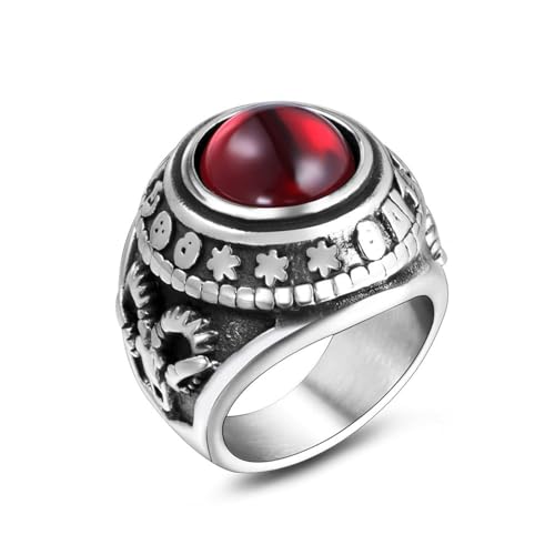 Aotiwe Memoire Ring, Ring Hochzeit Vintage Sanskrit mit Rotem Achat Rot Mens Rings Edelstahl Größe 62 (19.7) von Aotiwe