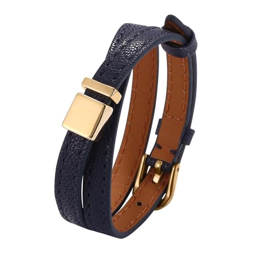 Aotiwe Mens Bracelet, Armband für Herren Doppeltes Lederarmband Gold Blau Armbänder für Herren Set Pu Leder 15.5cm von Aotiwe