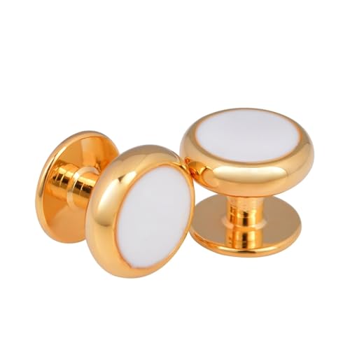 Aotiwe Mens Cufflinks, Manchettenknoepfe Trauzeuge Runden Gold Weiß aus Messing Geschenk Ehemann von Aotiwe