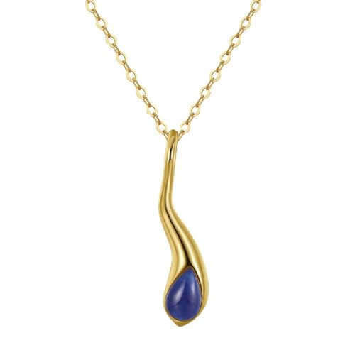 Aotiwe Necklace Women Minimalist, Collier Kette Damen Wassertropfen Damen Kette Set Dunkelblau mit Lapislazuli 925 Silber von Aotiwe