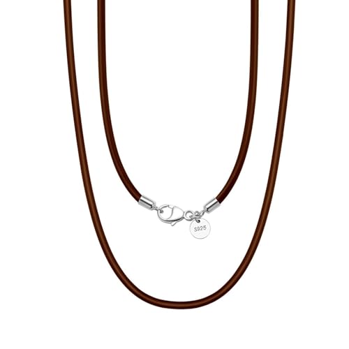 Aotiwe Necklace Women Minimalist, Damen Kette Silber 925 Lederseil Damen Kette Braun 50cm Geschenk Freundin von Aotiwe