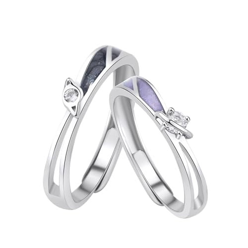 Aotiwe Offener Ring Damen, Silber Ringe Damen Set Hohle Linien mit Planeten Schwarz Lila mit Rundschliff Zirkonia 925 Silber Verstellbar von Aotiwe