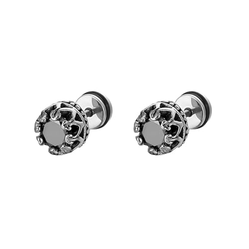 Aotiwe Ohrring Stecker, Ohrstecker Schwarz Vintage Krone mit Zirkonia Schwarz Ohrringe Damen Edelstahl 15.5mm von Aotiwe